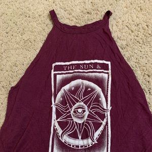 American Eagle sun and moon maroon high neck tank